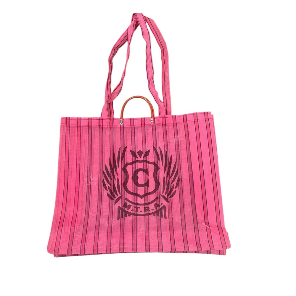 *NFS*NWOT Consuela Fiesta Pink Striped Shopping Tote Mesh Tall Shoulder Straps